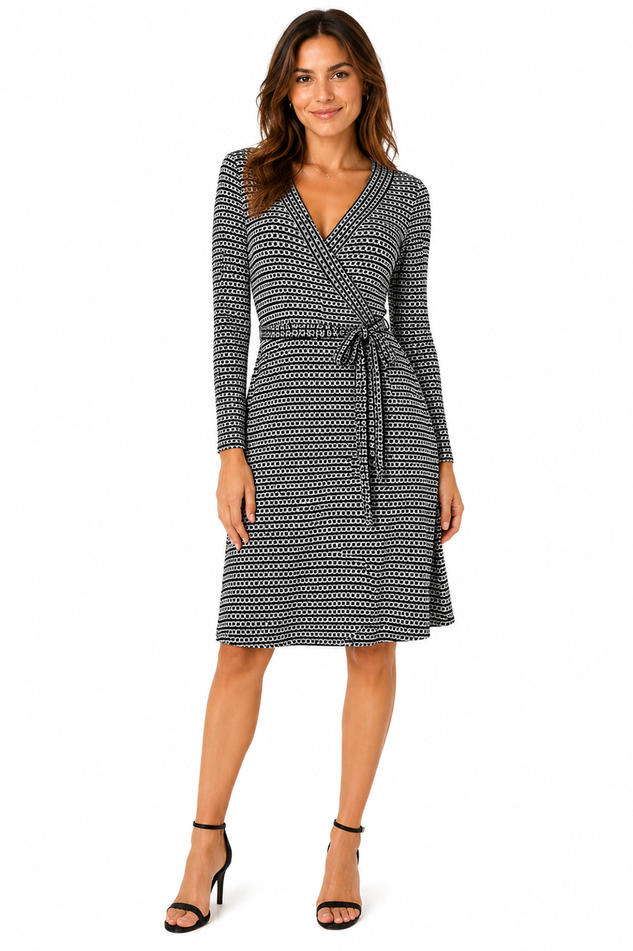 Banana Republic Womens Black White Chain Link Print Wrap Style Stretch Dress S